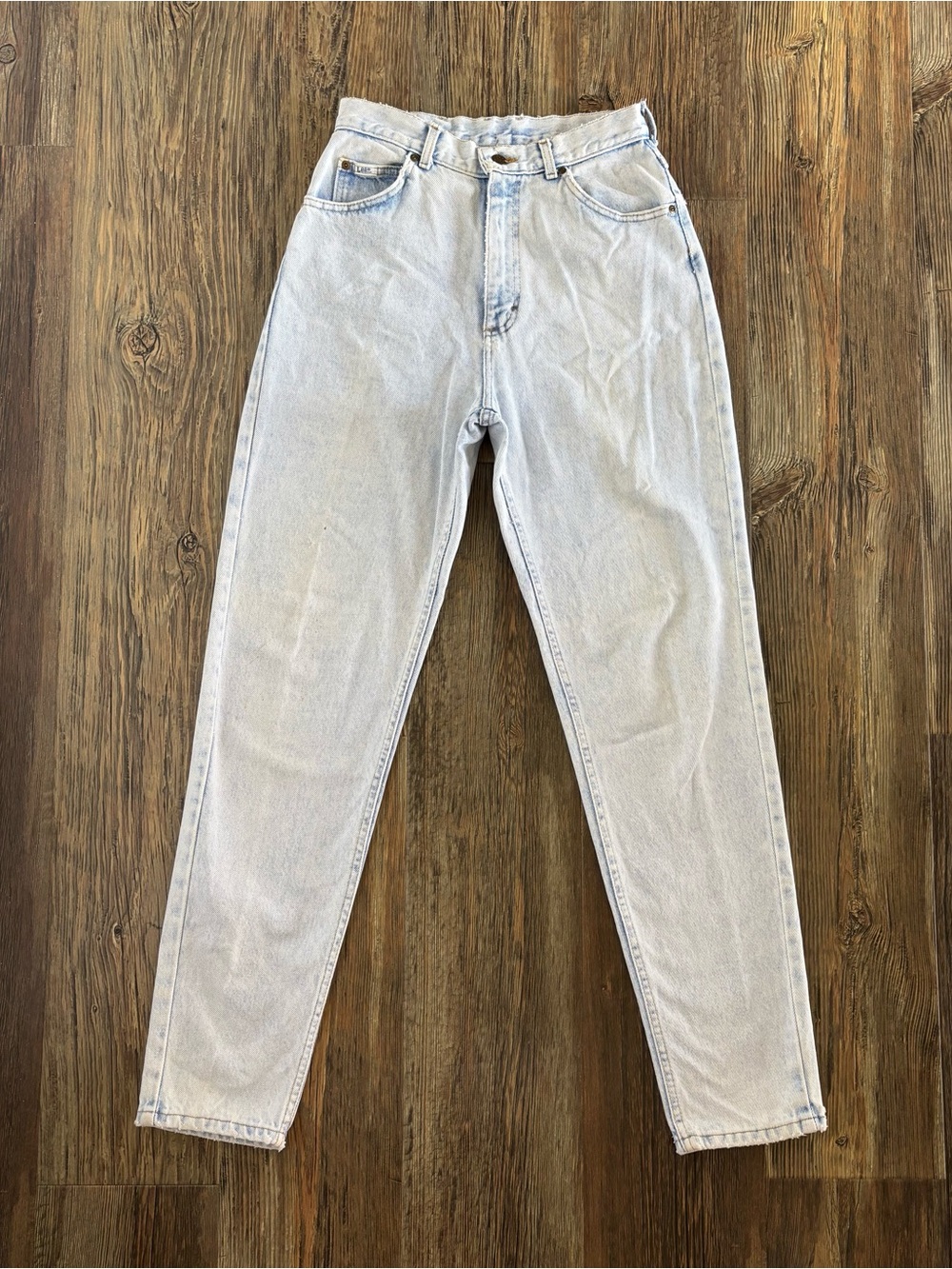 *FLAWS* Vtg Lee High Waist Tapered Light Wash Denim Jeans 10L Western Yoke 80s - Picture 2 of 16